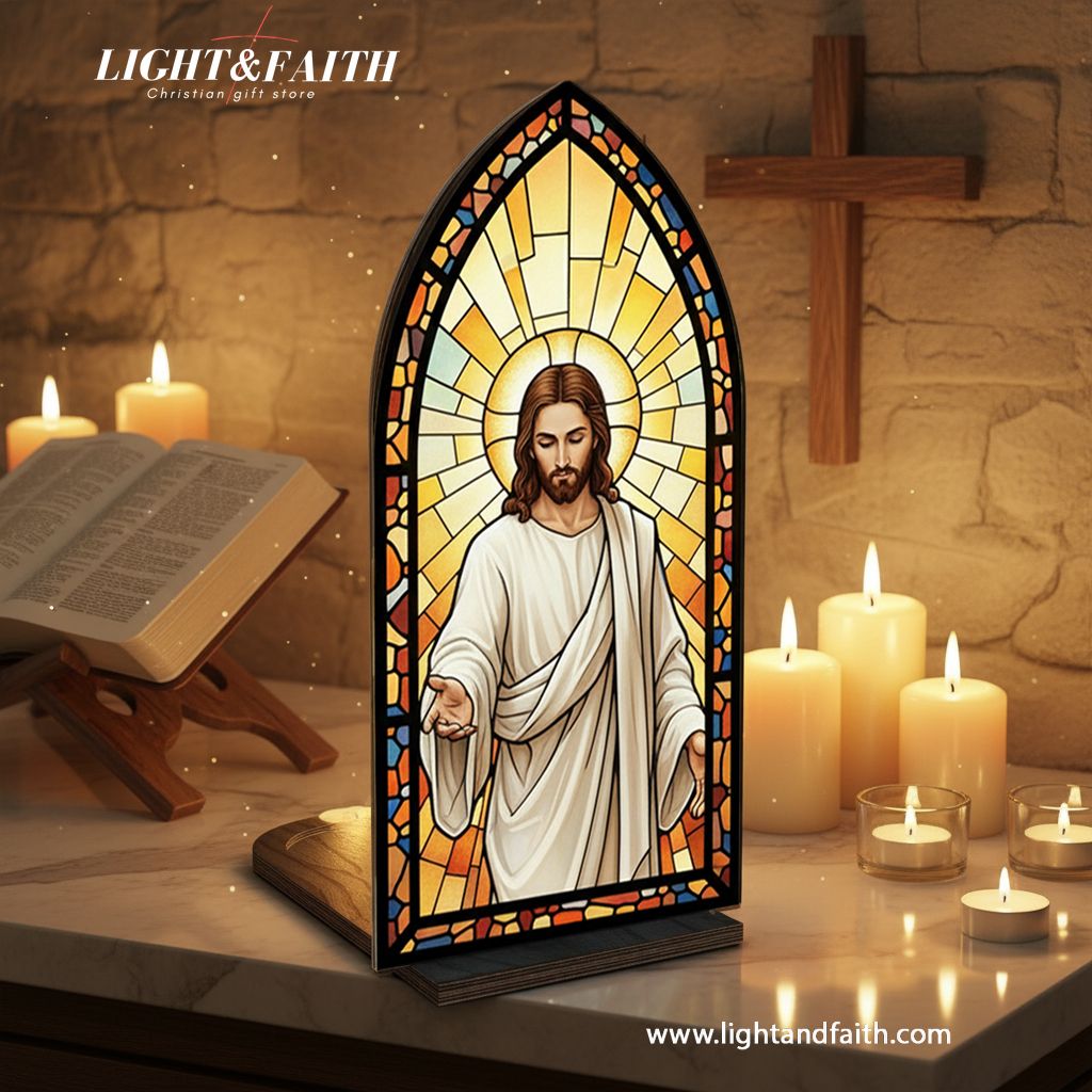 The Risen Christ Book Nook, Stained Glass Style Acrylic Decor, Christian Gift, Religious Home Decor, Easter Resurrection Art BNLAF04